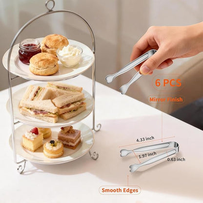 6 Pcs Mini Serving Tongs, 4.3 Inch Heart-Shaped Small Ice Tongs, Food Grade Stainless Steel Silver Tongs for Sugar Cube, Appetizers, Dessert, Tea Party, Home Kitchen, Coffee Bars, Dishwasher Safe - Image 4