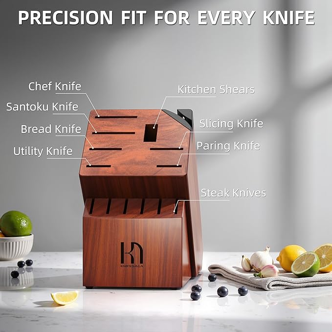 KnifeSaga Knife Set Premium, Japanese High Carbon Stainless Steel 14 Pcs Kitchen Knives Block Set with Built-in Sharpener and Wood Block, Razor Sharp Knife Sets for Kitchen with Ergonomic Handle - Image 8