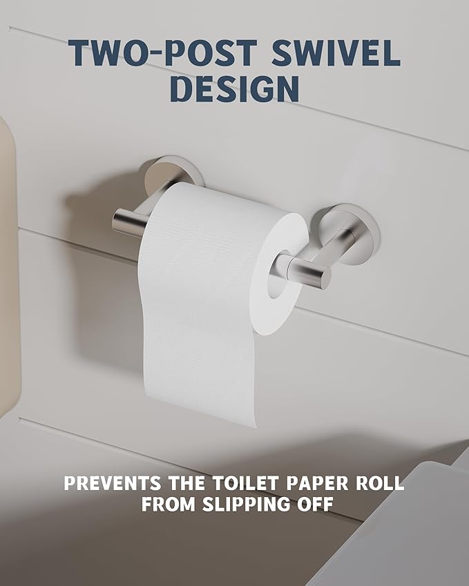 RARXTR Bathroom Toilet Paper Holder Wall Mount SUS304 Stainless Steel Double Post Pivoting Toilet Paper Roll Holder Wall Mounted for Bathroom RV Commercial Toilet Tissue Dispensers, Brushed Nickel
