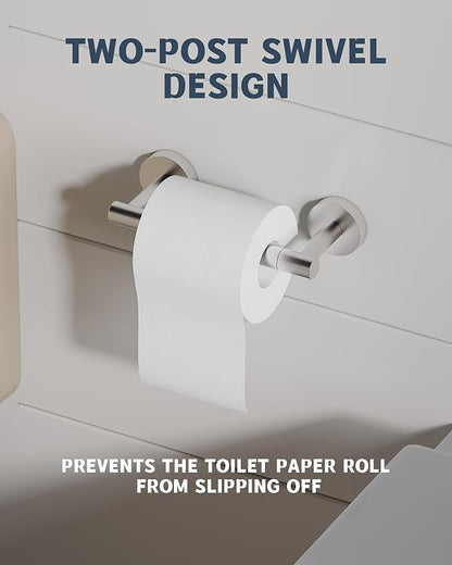 RARXTR Bathroom Toilet Paper Holder Wall Mount SUS304 Stainless Steel Double Post Pivoting Toilet Paper Roll Holder Wall Mounted for Bathroom RV Commercial Toilet Tissue Dispensers, Brushed Nickel