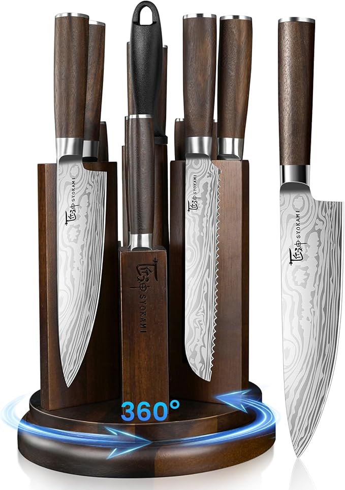 SYOKAMI 2026 Upgrade Knife Set 14 Piece Japanese Style Kitchen Knife Set With 360° Rotatable Magnetic Block, Sharp High Carbon Stainless Steel Knives Sets with Steak Knives and Sharpener, Gift for Mom by SYOKAMI