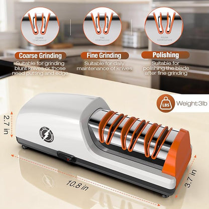 Replaceable Sharpener Electric Knife Sharpener, 3-Stage with 100% Diamond Abrasives & Precision Angle Guides, Kitchen Knife Sharpener with Sharpening and Polishing Function - Image 5