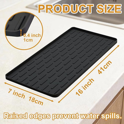 Silicone Coffee Mat, 16"X7" Heat-Resistant,Eco-friendly,Hygienic Drying Pad,Leak-Proof and Non-Slip,Removable Silicone Mat with Concave and Convex Design,（Black 16X7） - Image 2