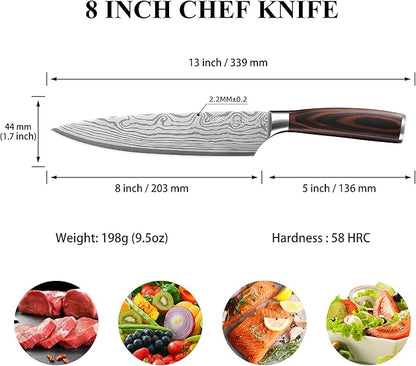 Sunnecko 8 Inch Chef Knife, Professional Japanese Style Kitchen Knife for Meat Vegetable Cutting, Ultra Sharp High Carbon Stainless Steel Blade, Ergonomic Pakkawood Handle & Sheath, Cooking Gift Box