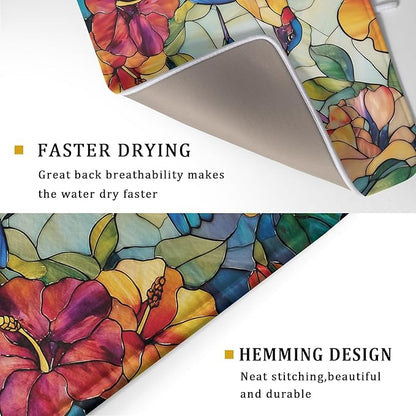 Spring Summer Dish Drying Mat for Kitchen Counter Hummingbird Microfiber Absorbent Dish Draining Reusable Washable Foldable Extra Large 18"x24" - Image 3