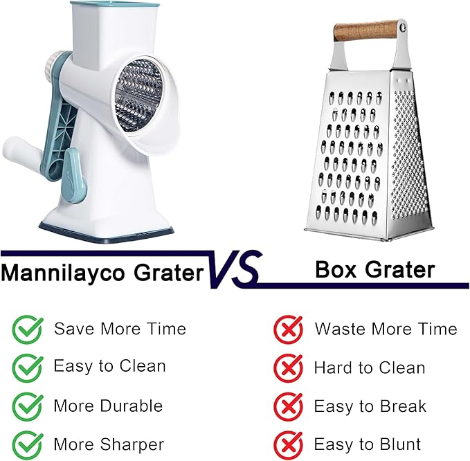 White Rotary Cheese Grater with Suction Base, Hand Crank Cheese Grater for Hard Cheese, Vegetables，Nuts, 3 Stainless Steel Drum Blades, Easy Clean Kitchen Gadget - Image 3