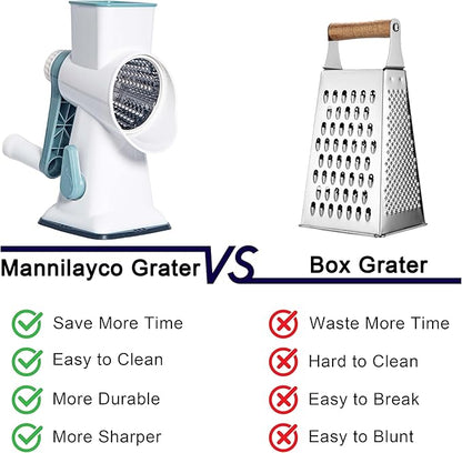 White Rotary Cheese Grater with Suction Base, Hand Crank Cheese Grater for Hard Cheese, Vegetables，Nuts, 3 Stainless Steel Drum Blades, Easy Clean Kitchen Gadget - Image 3
