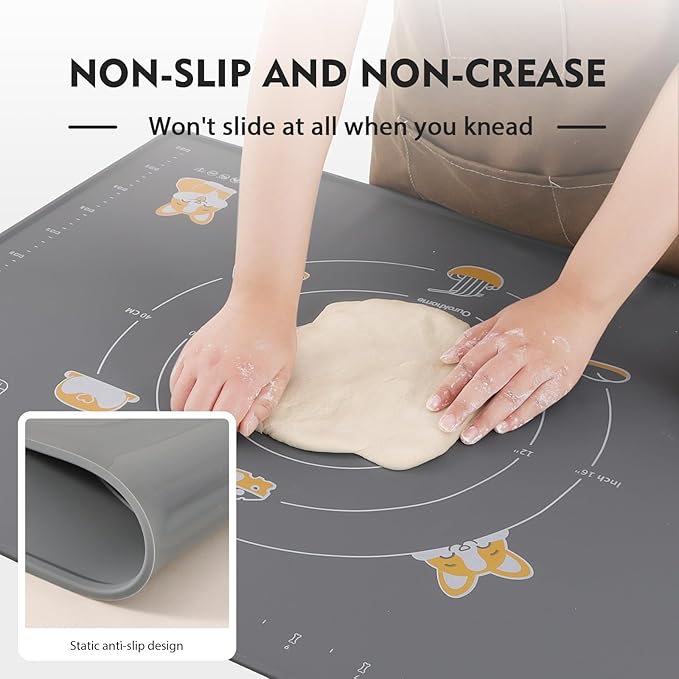 Ourokhome Silicone Baking Mat Sheet and Pastry Dough Cutter, 0.5 Inch Thick 32" X 24" BPA free Silicone Rolling Mat, Non-Stick and Anti-Slip, Dishwasher Safe (Gray) - Image 4