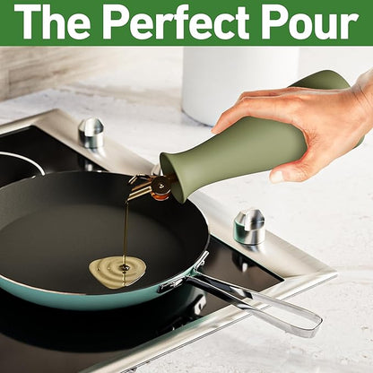 Ceramic Olive Oil Dispenser with Self-Closing Gold Spout - 530 ML Capacity Matte Green Ceramic Oil Dispenser for Kitchen - Leak Proof EVOO Dispensing Bottle - Stylish, Ergonomic, Durable, Easy Pour - Image 5
