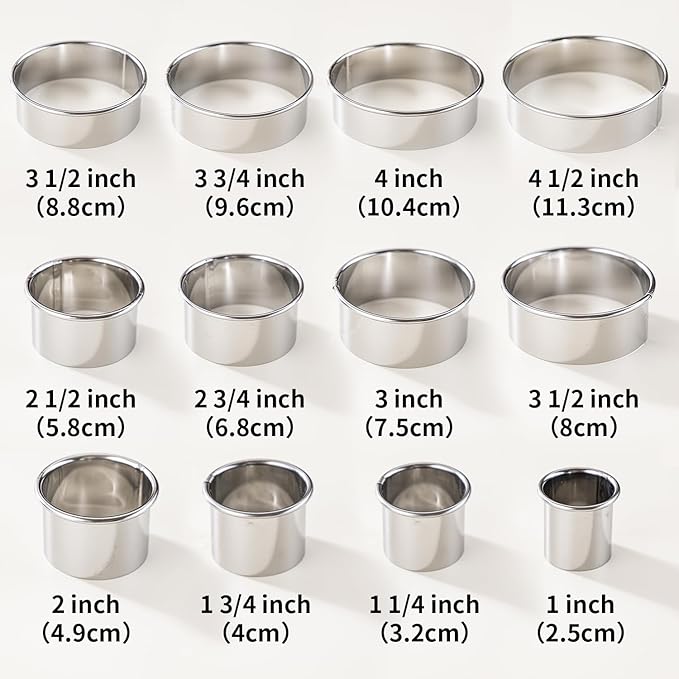 12 Pcs 304 Stainless Steel Biscuit Cutter Set - Round Cookie Cutters for Baking (1/2/3/4/5'') with Storage Box, Dough Pastry Cake Circle Cutting Ring Molds, Non-Rust, Dishwasher Safe & 1.5‘’ High - Image 2
