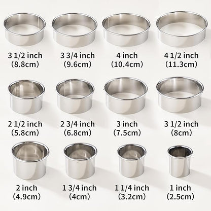 12 Pcs 304 Stainless Steel Biscuit Cutter Set - Round Cookie Cutters for Baking (1/2/3/4/5'') with Storage Box, Dough Pastry Cake Circle Cutting Ring Molds, Non-Rust, Dishwasher Safe & 1.5‘’ High - Image 2