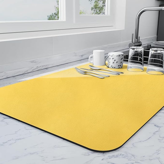 Ecotrim - Dish Drying Mat for Kitchen Counter | Coffee Bar Mat for Countertops | Heat Resistant Drainer Mat with Non-slip Rubber Backed | Hide Stain Kitchen Absorbent Draining Mat | Yellow 18"x24" by Unknown