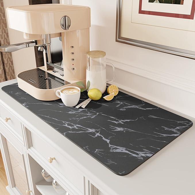 AMOAMI-Coffee Mat Hide Stain Rubber Backed Absorbent Dish Drying Mat for Kitchen Counter-Coffee Bar Accessories Fit Under Maker Machine Pot Espresso Machine Dish Rack - Image 8