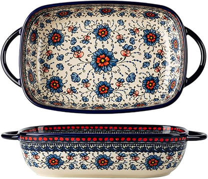 Vintage Style Pottery Bakeware Ceramic Casserole Dish Baking Pan Lasagna Pans Baking Dish with Handles for Oven/Cooking/Kitchen-1 PCS, Large Capacity, 60 OZ by Bicuzat