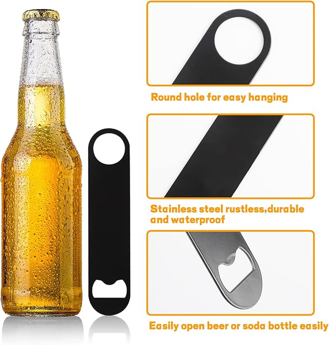 30 Pcs Flat Bottle Opener 7 Inch Black Stainless Steel Beer bottle Openers Heavy Duty Bar Blade Solid Bottle Cap Opener Funny Bartender Bottle Opener for Kitchen Restaurant Party Supplies - Image 3