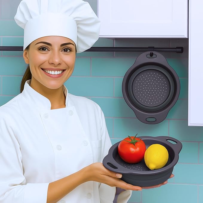 Black Silicone Collapsible Colanders - Kitchen Plastic Foldable Strainers for Pasta Small Camping Colander Bowl for Food - Image 8