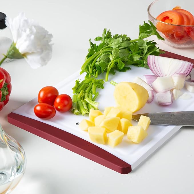 Empune Extra Large Cutting Boards, Plastic Cutting Boards for Kitchen (Set of 4) Cutting Board Set Dishwasher Safe Chopping Board with Juice Grooves Easy-Grip Handles, Red - Image 7