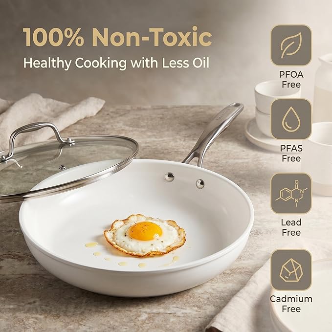 5Pcs Nonstick Cookware Set, Aluminum Nonstick Pots and Pans with Glass Lids, All Stovetops Compatible, Non-toxic Healthy Kitchen Cooking Sets, PFAS and PFOA Free