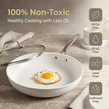 5Pcs Nonstick Cookware Set, Aluminum Nonstick Pots and Pans with Glass Lids, All Stovetops Compatible, Non-toxic Healthy Kitchen Cooking Sets, PFAS and PFOA Free
