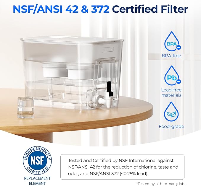Waterdrop WFD-22L-DF Water Filter Dispenser, 40-Cup Water Purifier, 2 Built-in Filters, 8X Faster Filtration, 400-Gallon Lifespan, 10X Longer Lifetime, Reduces Chlorine, PFOA/PFOS, White - Image 6