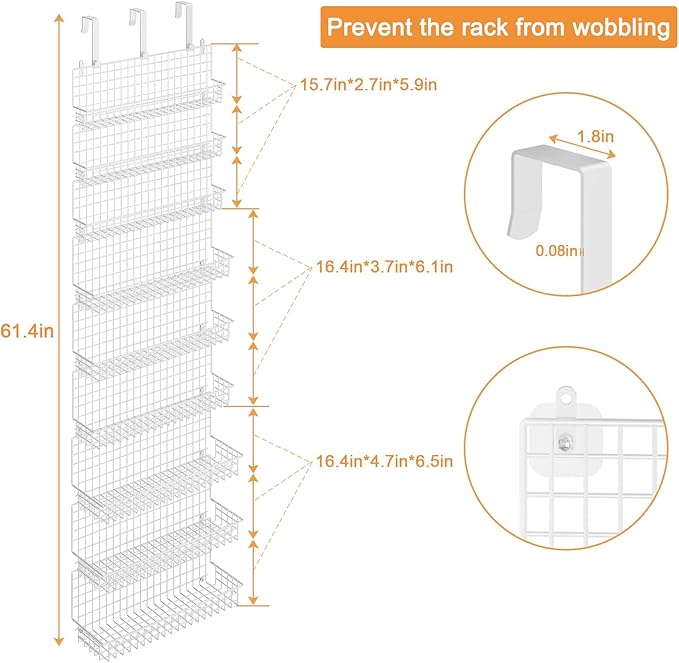 JKsmart 9-Tier Spice Rack Organizer with Door Hook, Wall Mount, and Extra Large Capacity for Pantry – Stylish White Design for Effortless Organization, Ultimate Kitchen Storage Solution - Image 8