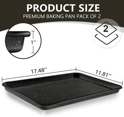 Wildone 2 Pack Half Sheet Baking Pans, Honeycomb Embossed Nonstick Baking Sheet 17.5x12 In, Thicker Carbon Steel Cookie Sheet, Even Heating & Warp Resistant, Black - Image 2