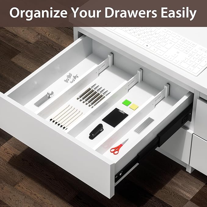 DUCOO 4 PCS Drawer Divider, 17"-22" Adjustable Bamboo Drawer Dividers Organizers, Expandable Separators for Kitchen, Clothes, Dressers, Home, Office, White - Image 6