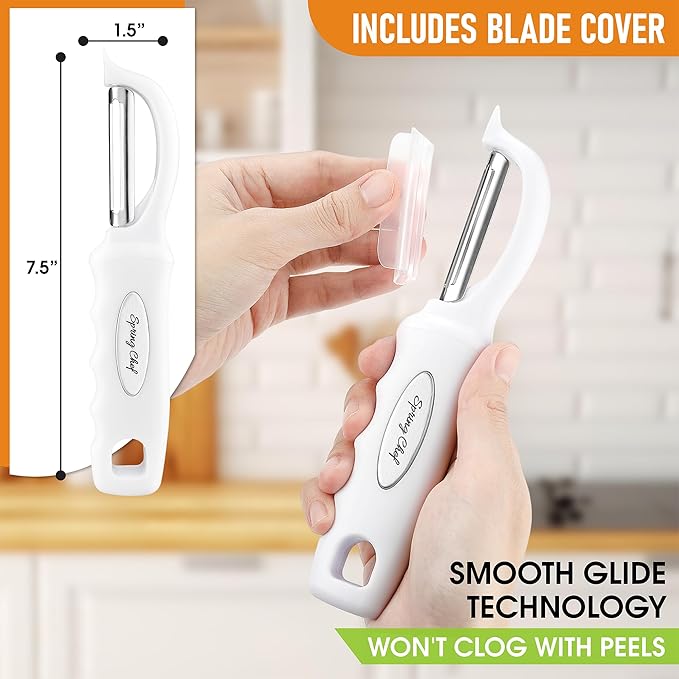 Spring Chef Premium Swivel Vegetable Peeler, Comfrotable Handle and Ultra Sharp Stainless Steel Blades - Perfect Kitchen Peeler For Veggie, Fruit, Potato, Carrot, Apple - White - Image 3