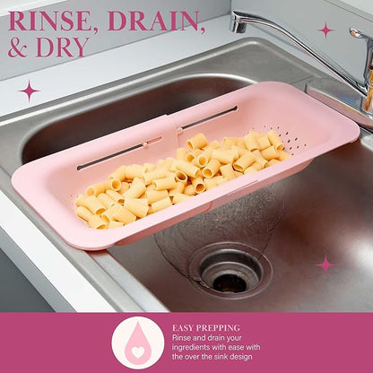 Paris Hilton Over the Sink Expandable Colander, Extendable Strainer, Adjustable from 14.5 inches to 19.5 inches, Fits most kitchen sinks, Made without BPA, Pink - Image 4