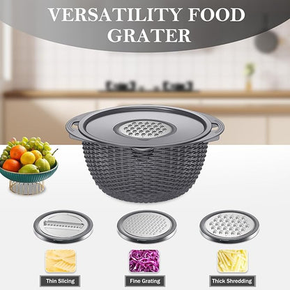 4-in-1 Colander with Bowl Set – Food Strainers and Colanders - Stainless Steel Rotatable Strainer for Fruits & Veggies – Pasta Strainer - Kitchen Essentials - Grey - Image 3