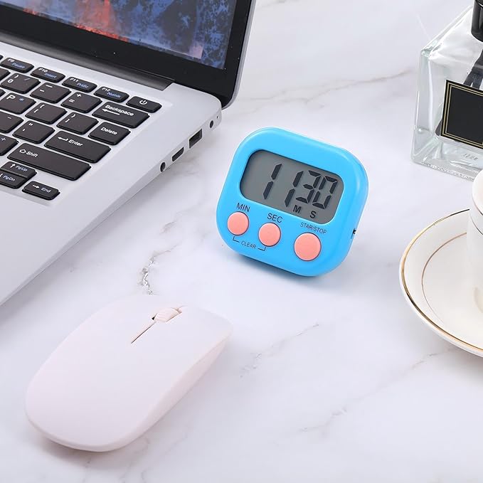 Weewooday 4 Pcs Large Classroom Timers Stopwatch Magnetic Kitchen Digital Timer Electronic Countdown Multi Function Loud Alarm Stopwatch for Cooking Sports Study Work Exercise Oven (4 Colors)