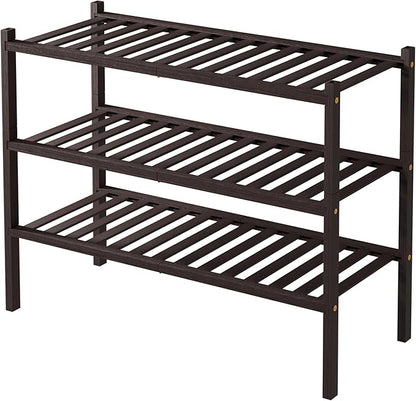 ROMGUAR CRAFT 3 Tier Bamboo Shoe Rack for Closet Free Standing Wood Shoe Shelf for Entryway Small Space Stackable 27"x11"x20" (Brown) - Image 8