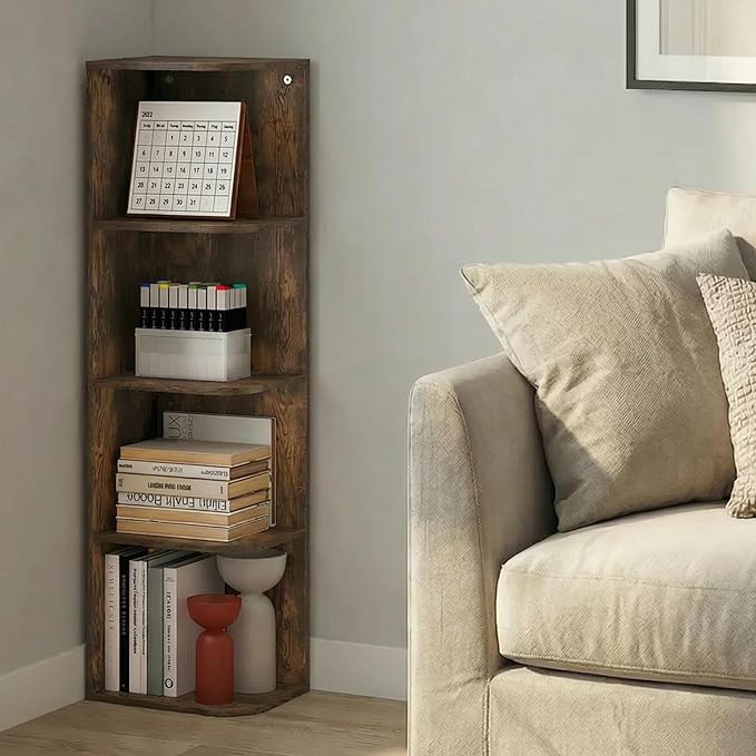 Furinno PASIR Book Shelf, 4-Tier Corner Bookshelf with Open Shelf, Standing Bookcase, 9.3 x 12 x 41.4, for Organization and Storage, for Living Room, Bedroom, Home Office, Amber Pine - Image 4