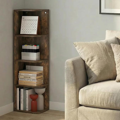 Furinno PASIR Book Shelf, 4-Tier Corner Bookshelf with Open Shelf, Standing Bookcase, 9.3 x 12 x 41.4, for Organization and Storage, for Living Room, Bedroom, Home Office, Amber Pine - Image 4