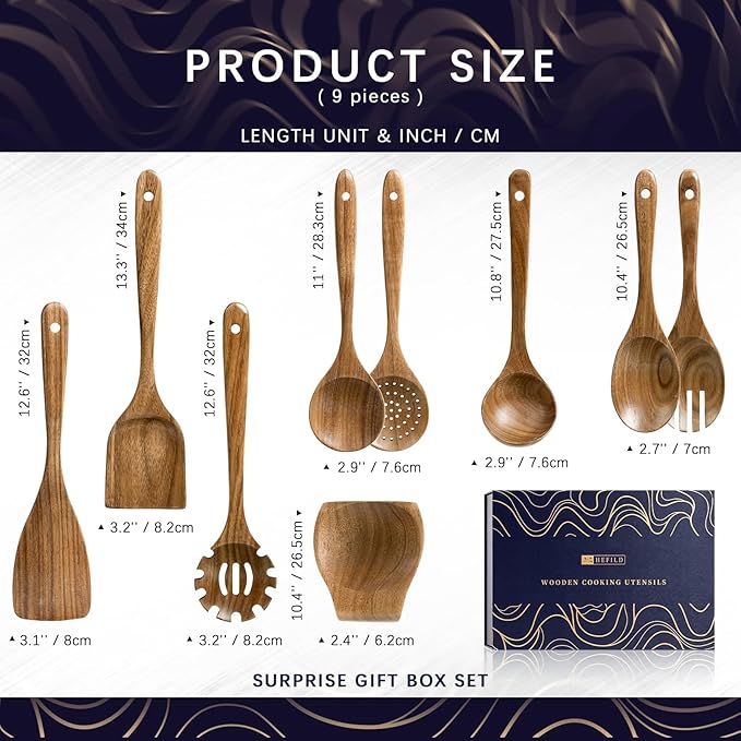 Wooden Spoons for Cooking, Nonstick Cooking Utensil Set with 8 Piece Acacia Wooden Spatulas and Spoons, as well as a Extra Whole Wood Spoon Rest, Terrific for Everyday Kitchen Tasks - Image 2