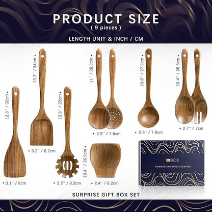 Wooden Spoons for Cooking, Nonstick Cooking Utensil Set with 8 Piece Acacia Wooden Spatulas and Spoons, as well as a Extra Whole Wood Spoon Rest, Terrific for Everyday Kitchen Tasks - Image 2