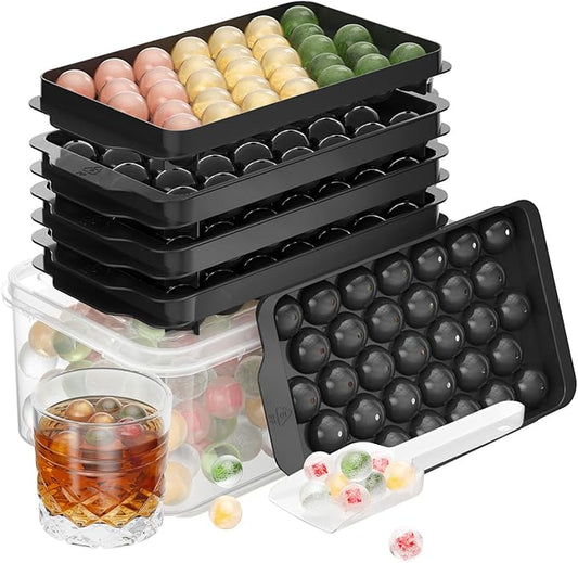 Optish Ice Cube Tray with Lid and Bin, 3 Pack Ice Trays for Freezer, 99 Pcs Round Ice Cube Mold, Ices Maker Bucket with Scoop for Cocktail, Coffee, Rv Accessories, Easy to Release (1 inch, Black) by Optish