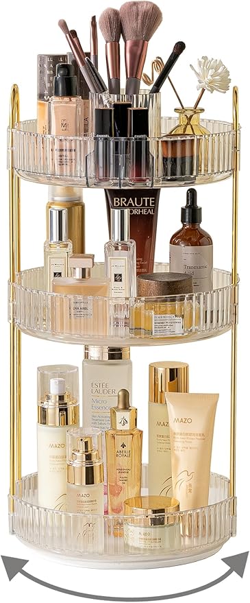 Asayuee 360 Rotating Makeup Organizer,3 Tier Large Capacity Make Up Organizers and Storage,Skincare Perfume Vanity Organizers,Bathroom Cosmetics Storage Organizer Countertop(Clear) by Asayuee