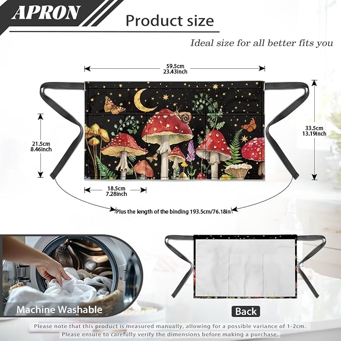 Server Apron with 3 Pockets, Waterproof Oil Waitress Waiter Half Apron for Restaurant Hotel Kitchen Cafe