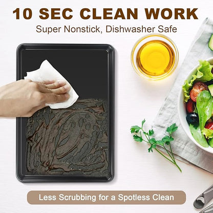 Baking Sheet Pan Set of 3, Commercial Cookie Sheets for Baking, Nonstick Half/Quarter/Jelly Roll Pans Replacement Toaster Oven Tray, Heavy Duty & Easy Clean, Dark Black - Image 7