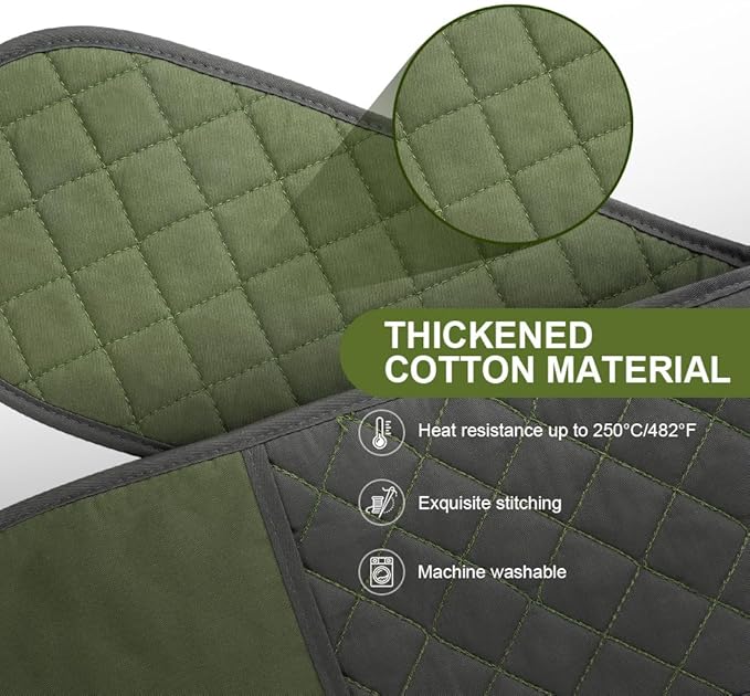 AUAUY Green Double Oven Mitts, 250°C/482°F Heat Resistant BBQ Mittens with Ropes, Silicone Non-Slip Design Kitchen Mittens, Cooking Glove Kitchen Accessories for Cooking Baking Grilling - Image 3