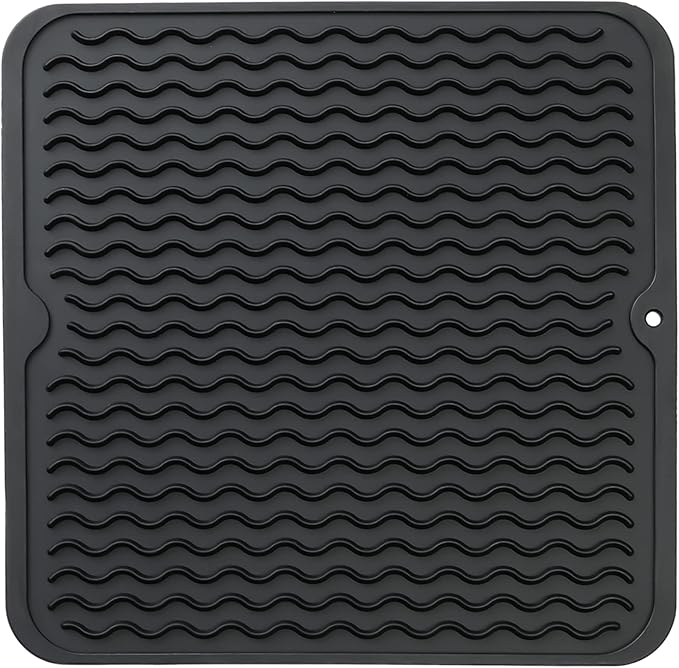 MicoYang Silicone Dish Drying Mat for Multiple Usage,Easy clean,Eco-friendly,Heat-resistant Silicone Mat for Kitchen Counter or Sink,Refrigerator or Drawer liner Black M 12 inches x 12 inches by MicoYang