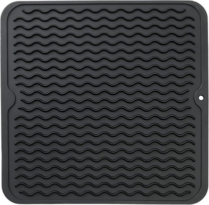 MicoYang Silicone Dish Drying Mat for Multiple Usage,Easy clean,Eco-friendly,Heat-resistant Silicone Mat for Kitchen Counter or Sink,Refrigerator or Drawer liner Black M 12 inches x 12 inches by MicoYang