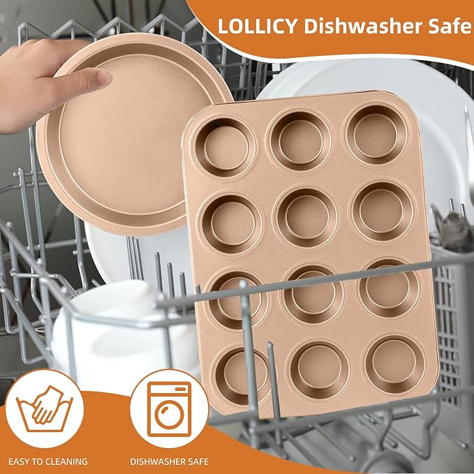 11-Piece Nonstick Baking Pans Set - Professional Grade Carbon Steel Bakeware with Premium Coating- Dishwasher Safe, Stackable, Oven Safe to 450°F (Champagne) - Image 7