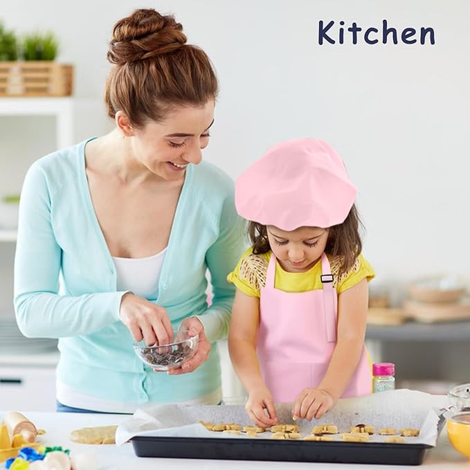 Kids Apron and Chef Hat Set, 30 Pieces Boys Girls Kids Apron with 2 Pockets Adjustable for Cooking Classroom Baking Painting, 6-13 Years, Multicolor