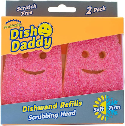 Scrub Daddy Dish Wand Scrubbing Brush Replacement Heads, Soap Dispensing Brushes, Texture Changing Washing Up Sponges, Detachable Dish Daddy Head Sponge Refills, Pink 2 Pack by ScrubDaddy