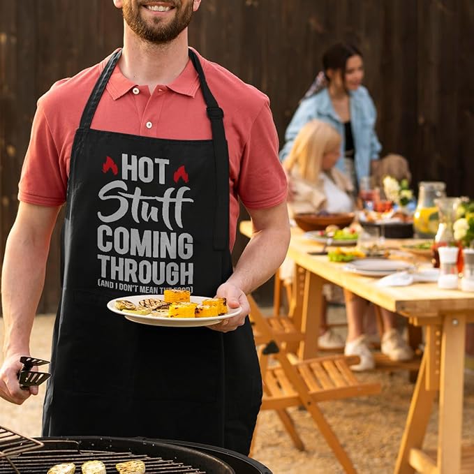 SANDJEST Funny Mens Aprons with Pockets for BBQ Grilling Cooking Grandpa Husband Apron for Birthday Christmas Father's Day