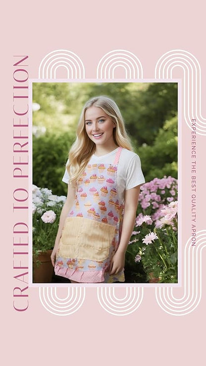 Lovely Flower Pattern Retro Aprons With Large Pockets for Women Girls Cooking Kitchen Bakery Mother's Gift