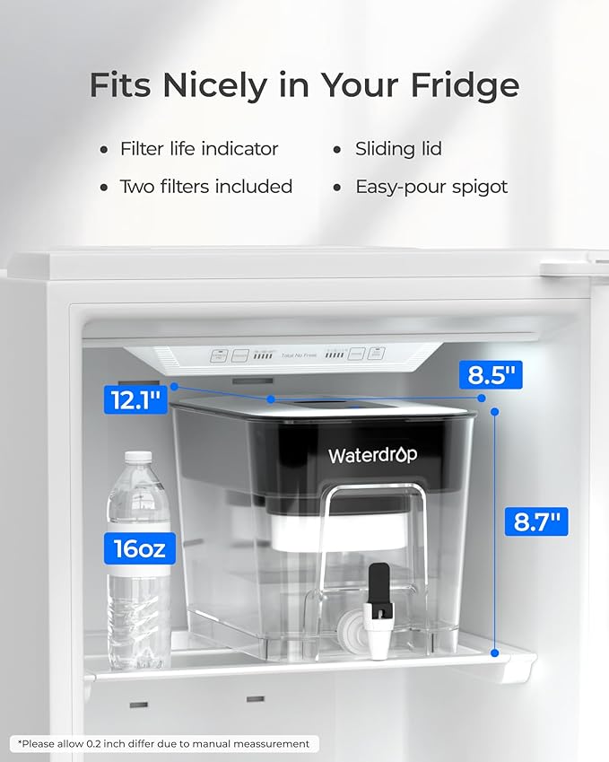 Waterdrop WFD-22L-DF Water Filter Dispenser, 40-Cup Water Purifier, 2 Built-in Filters, 8X Faster Filtration, 400-Gallon Lifespan, 10X Longer Lifetime, Reduces Chlorine, PFOA/PFOS, Black - Image 2