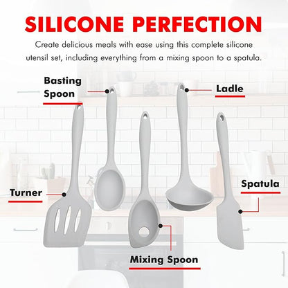 Chef Craft - Premium Silicone Kitchen Tools and Utensils Set, Non-Scratch, Withstands Temperatures up to 450°F, BPA-Free, 5 Piece Cooking Utensils Set, Gray - Image 4